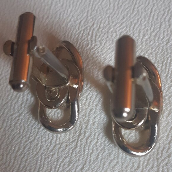 Vintage Loops With Rhinestones Silver Tone Cuff Links ⚡️BUY 3 for $55⚡️ - Picture 5 of 11